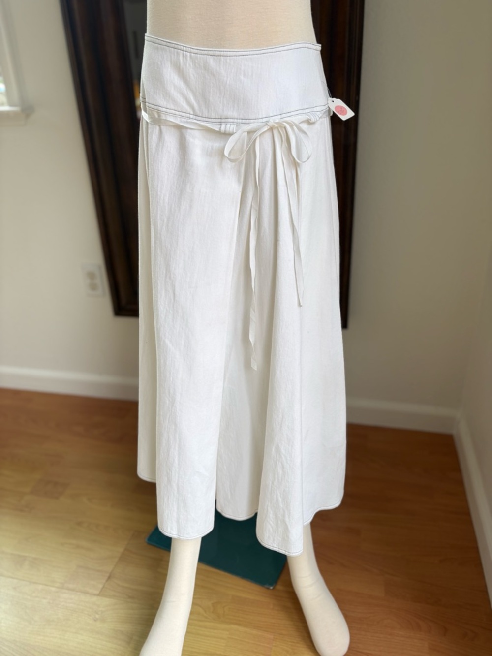 Women’s Thick Cotton White Maxi Skirt with Tie